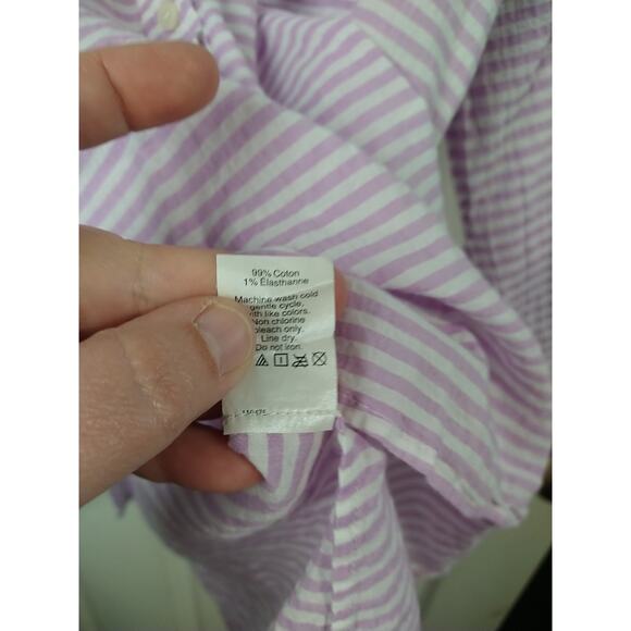 J Crew Woman L Shirt Collared 1/2 Button Long Sleeve Purple White Striped... - Picture 8 of 9